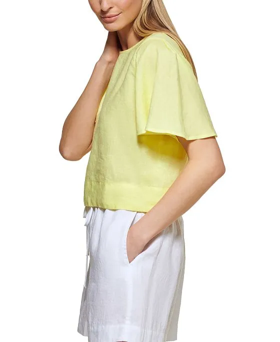 https://images.styletyx.com/images/pure-women-s-linen-flutter-sleeve-cropped-top-dkny-3302405_3.webp