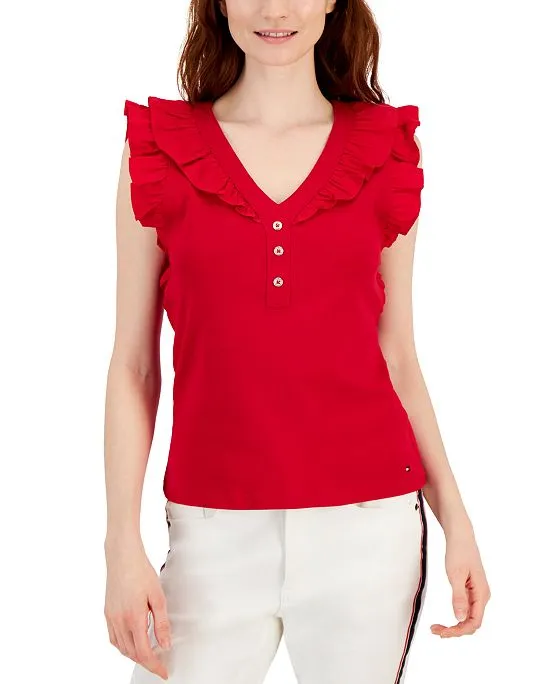 https://images.styletyx.com/images/women-s-cotton-solid-color-ruffled-henley-top-tommy-hilfiger-416285488_1.webp
